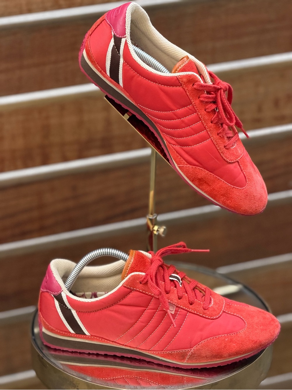 Coach Nikki Sneaker Red Suede Nylon Signature Sole Lace Up Size 8 - Picture 1 of 6